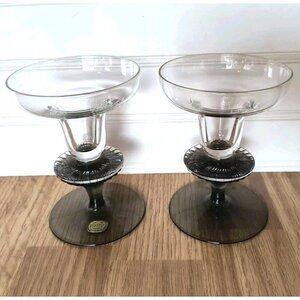 SET/2 Bohemia Crystal Vintage Glasses, Czechoslovakian Fused Smoke Barware, EUC